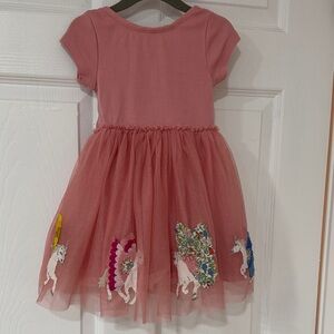 Mini Boden Almond Pink Katie Appliqué Tulle Dress with Unicorns